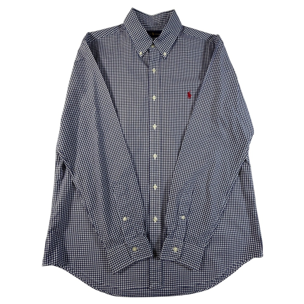 Ralph Lauren Mens‎ Gingham Button Down Shirt Navy Blue White Check Large L